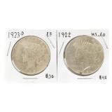 Coin (2) Peace Silver Dollars 1923-D & 1922-P