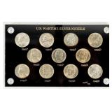 Coin U.S. Wartime Silver Nickel Set Brilliant Unc.