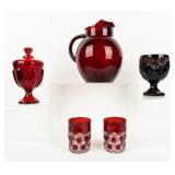 VTG MCM Lot of 5 Ruby Glass & Crystal Barware