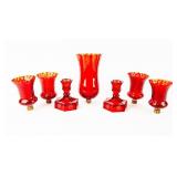 VTG MCM Lot of 7 Red & Amberina Candle Holders