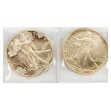 Coin (2) American Silver Eagles 1991 BU