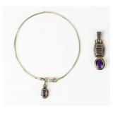 Jewelry Sterling Amethyst Pendant & Bracelet