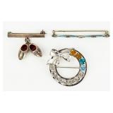 Jewelry 3 Sterling Silver Pins / Brooches Signed