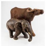 Lot of 2 Hand-Carved African Animal Statues