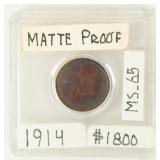 Coin 1914 Lincoln Cent Matte Proof! Rare!