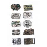 Lot Of 10 Vintage Buckles WV, Levi, Train, Farmer