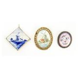 Jewelry Lot of Hand Painted Brooches / Silver