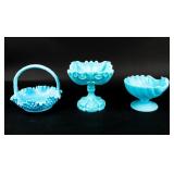 VTG MCM Lot of 3 Blue Milk Glass Pieces