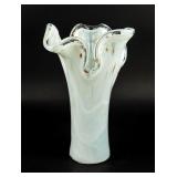 Fenton-Inspired White Silver Crest Glass Vase