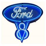 Vintage Ford V8 Blue Oval Neon Sign