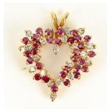 Jewelry 14kt Gold Ruby & Diamond Heart Pendant