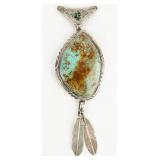 Jewelry Huge Sterling Silver Turquoise Pendant