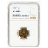 Coin 1907 Indian Head Cent NGC MS64 BN