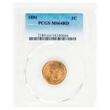 Coin 1891 Indian Head Cent PCGS MS64RD