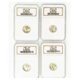 Coin (4) Mercury Dimes Certified NGC