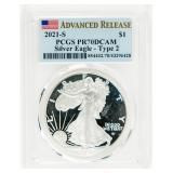 Coin 2021-S Silver Eagle PCGS PR70 DCAM Type 2