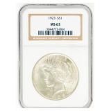 Coin 1923  Peace Silver Dollar NGC MS63
