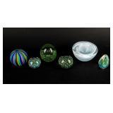 Lot of 6 Glass Objects: Paperweights, Etc.