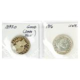 Coin (2) Barber Silver Quarters 1916 BU & 1897-O G