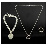 Jewelry Sterling Silver Bracelet, Ring & Necklace