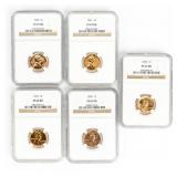 Coin (5) Lincoln Cents PF67 RD 1959,61,62,63,64