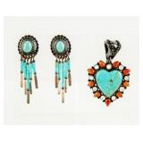 Jewelry Sterling Silver Heart Pendant & Earrings