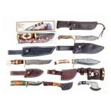 Knife Lot Of 7 Damascus Bowie Knives Stag-Horn