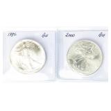 Coin (2) Silver Eagles 1986 & 2000 Brilliant Unc.