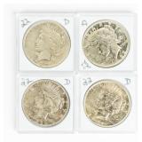 Coin (4) 1922-D Peace Silver Dollars VG to Fine