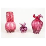 Lot of 4 Cranberry / Purple Art Glass Objects