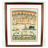 Vintage Lithograph Print Signed "Tarde De Toros"