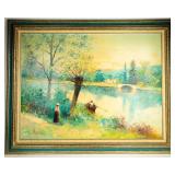 Vintage Waterfront Oil Painting by John A. Manol