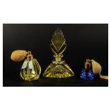Lot of 3 Yellow & Cobalt Perfume Bottles