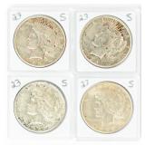 Coin (4) 1923-S Peace Silver Dollars Fine to XF