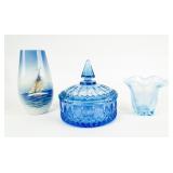 Lot of 3 Blue Porcelain & Glass Pieces