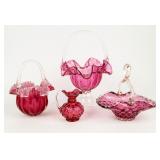 Lot of 4 Fenton Cranberry Glassware