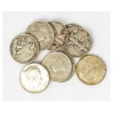 Coin (9) Silver Half Dollars Franklin & Walking L