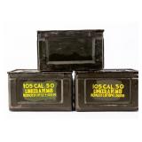 Lot Of 3 WWII Era M2 .50 Cal Ammo Cans