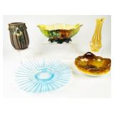 Lot Of 5 Vintage Mix Of Glassware Vases / Dishes