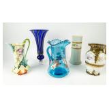 Lot Of 5 Vintage Mix Of Glassware Vases / Pitchers