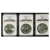 Coin (3) American Silver Eagles NGC69 2001, 02, 03