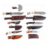 Knife Lot Of 7 Damascus Blade Knives Including Ulu