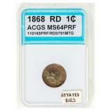 Coin 1868 Indian Head Cent ACGS MS64PRF RD