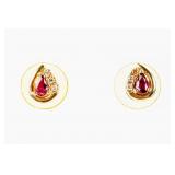 Jewelry 14kt Yellow Gold Red Stone Earrings
