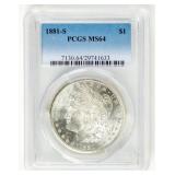Coin 1881-S  Morgan Silver Dollar PCGS MS64