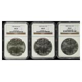 Coin (3) American Silver Eagles NGC69 1998, 99, 00