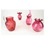 Lot of 4 Vintage Cranberry Glass Mix