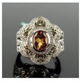 Jewelry Sterling Silver Citrine & Diamond Ring