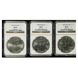 Coin (3) American Silver Eagles NGC69 1995, 96,97
