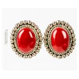 Jewelry Sterling Silver Red Stone Clip Earrings